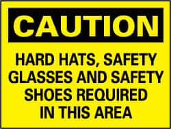 NMC - "Caution - Hard Hats, Safety Glasses, Safety Shoes Required in This Area", 14" Long x 20" Wide, Aluminum Safety Sign - Rectangle, 0.04" Thick, Use for Accident Prevention - Americas Industrial Supply