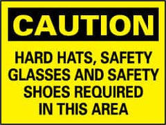NMC - "Caution - Hard Hats, Safety Glasses, Safety Shoes Required in This Area", 10" Long x 14" Wide, Aluminum Safety Sign - Rectangle, 0.04" Thick, Use for Accident Prevention - Americas Industrial Supply