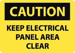 NMC - "Caution - Keep Electrical Panel Area Clear", 10" Long x 14" Wide, Pressure-Sensitive Vinyl Safety Sign - Rectangle, 0.004" Thick, Use for Accident Prevention - Americas Industrial Supply