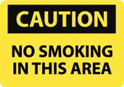 NMC - "Caution - No Smoking in This Area", 10" Long x 14" Wide, Pressure-Sensitive Vinyl Safety Sign - Rectangle, 0.004" Thick, Use for Accident Prevention - Americas Industrial Supply