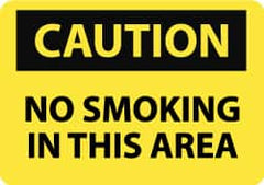 NMC - "Caution - No Smoking in This Area", 7" Long x 10" Wide, Pressure-Sensitive Vinyl Safety Sign - Rectangle, 0.004" Thick, Use for Accident Prevention - Americas Industrial Supply