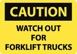 NMC - "Caution - Watch Out for Fork Lift Trucks", 7" Long x 10" Wide, Rigid Plastic Safety Sign - Rectangle, 0.05" Thick, Use for Accident Prevention - Americas Industrial Supply