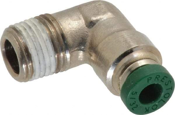 Parker - 5/32" Outside Diam, 1/8 NPTF, Nickel Plated Brass Push-to-Connect Tube Male Elbow - 300 Max psi, Tube to Male NPT Connection, Buna-N O-Ring - Americas Industrial Supply