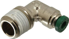 Parker - 5/32" Outside Diam, 1/4 NPTF, Nickel Plated Brass Push-to-Connect Tube Male Elbow - 300 Max psi, Tube to Male NPT Connection, Buna-N O-Ring - Americas Industrial Supply