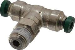 Parker - 1/8" Outside Diam, 1/8 NPTF, Nickel Plated Brass Push-to-Connect Tube Male Swivel Branch Tee - 300 Max psi, Tube to Male NPT Connection, Buna-N O-Ring - Americas Industrial Supply