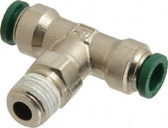 Parker - 5/16" Outside Diam, 1/4 NPTF, Nickel Plated Brass Push-to-Connect Tube Male Swivel Branch Tee - 300 Max psi, Tube to Male NPT Connection, Buna-N O-Ring - Americas Industrial Supply