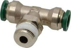 Parker - 3/8" Outside Diam, 3/8 NPTF, Nickel Plated Brass Push-to-Connect Tube Male Swivel Branch Tee - 300 Max psi, Tube to Male NPT Connection, Buna-N O-Ring - Americas Industrial Supply