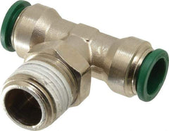 Parker - 1/2" Outside Diam, 1/2 NPTF, Nickel Plated Brass Push-to-Connect Tube Male Swivel Branch Tee - 300 Max psi, Tube to Male NPT Connection, Buna-N O-Ring - Americas Industrial Supply