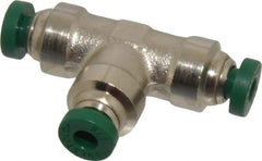Parker - 1/8" Outside Diam, Nickel Plated Brass Push-to-Connect Tube Union Tee - 300 Max psi, Tube to Tube Connection, Buna-N O-Ring - Americas Industrial Supply