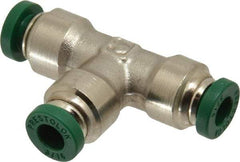 Parker - 3/16" Outside Diam, Nickel Plated Brass Push-to-Connect Tube Union Tee - 300 Max psi, Tube to Tube Connection, Buna-N O-Ring - Americas Industrial Supply