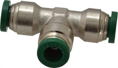 Parker - 1/4" Outside Diam, Nickel Plated Brass Push-to-Connect Tube Union Tee - 300 Max psi, Tube to Tube Connection, Buna-N O-Ring - Americas Industrial Supply