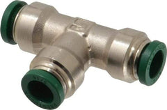 Parker - 5/16" Outside Diam, Nickel Plated Brass Push-to-Connect Tube Union Tee - 300 Max psi, Tube to Tube Connection, Buna-N O-Ring - Americas Industrial Supply