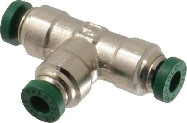 Parker - 5/32" Outside Diam, Nickel Plated Brass Push-to-Connect Tube Union Tee - 300 Max psi, Tube to Tube Connection, Buna-N O-Ring - Americas Industrial Supply