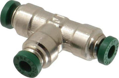 Parker - 5/32" Outside Diam, Nickel Plated Brass Push-to-Connect Tube Union Tee - 300 Max psi, Tube to Tube Connection, Buna-N O-Ring - Americas Industrial Supply