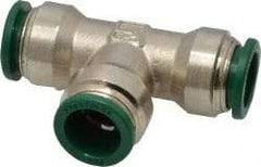 Parker - 1/2" Outside Diam, Nickel Plated Brass Push-to-Connect Tube Union Tee - 300 Max psi, Tube to Tube Connection, Buna-N O-Ring - Americas Industrial Supply