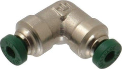 Parker - 1/8" Outside Diam, Nickel Plated Brass Push-to-Connect Tube Union Elbow - 300 Max psi, Tube to Tube Connection, Buna-N O-Ring - Americas Industrial Supply