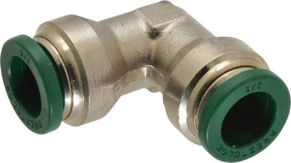 Parker - 3/8" Outside Diam, Nickel Plated Brass Push-to-Connect Tube Union Elbow - 300 Max psi, Tube to Tube Connection, Buna-N O-Ring - Americas Industrial Supply