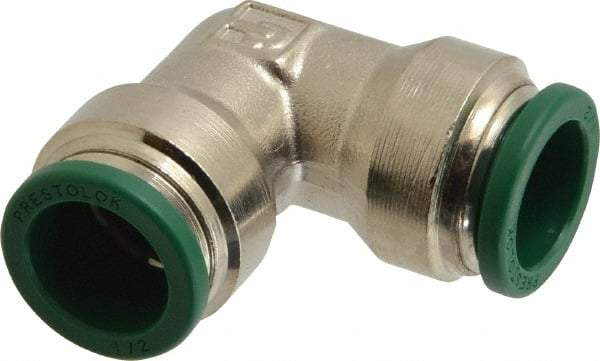 Parker - 1/2" Outside Diam, Nickel Plated Brass Push-to-Connect Tube Union Elbow - 300 Max psi, Tube to Tube Connection, Buna-N O-Ring - Americas Industrial Supply