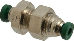 Parker - 1/8" Outside Diam, Nickel Plated Brass Push-to-Connect Tube Bulkhead Union - 300 Max psi, Tube to Tube Connection, Buna-N O-Ring - Americas Industrial Supply