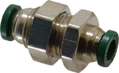 Parker - 1/4" Outside Diam, Nickel Plated Brass Push-to-Connect Tube Bulkhead Union - 300 Max psi, Tube to Tube Connection, Buna-N O-Ring - Americas Industrial Supply