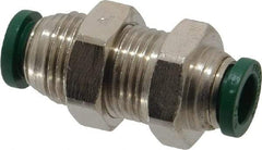 Parker - 5/16" Outside Diam, Nickel Plated Brass Push-to-Connect Tube Bulkhead Union - 300 Max psi, Tube to Tube Connection, Buna-N O-Ring - Americas Industrial Supply