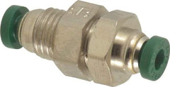 Parker - 5/32" Outside Diam, Nickel Plated Brass Push-to-Connect Tube Bulkhead Union - 300 Max psi, Tube to Tube Connection, Buna-N O-Ring - Americas Industrial Supply