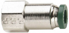 Parker - 1/8" Outside Diam, 1/4 NPTF, Nickel Plated Brass Push-to-Connect Tube Female Connector - 300 Max psi, Tube to Female NPT Connection, Buna-N O-Ring - Americas Industrial Supply