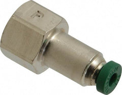 Parker - 1/8" Outside Diam, 1/8 NPTF, Nickel Plated Brass Push-to-Connect Tube Female Connector - 300 Max psi, Tube to Female NPT Connection, Buna-N O-Ring - Americas Industrial Supply