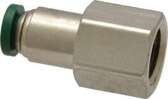 Parker - 1/4" Outside Diam, 1/4 NPTF, Nickel Plated Brass Push-to-Connect Tube Female Connector - 300 Max psi, Tube to Female NPT Connection, Buna-N O-Ring - Americas Industrial Supply