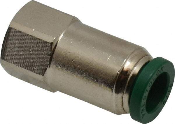 Parker - 5/16" Outside Diam, 1/8 NPTF, Nickel Plated Brass Push-to-Connect Tube Female Connector - 300 Max psi, Tube to Female NPT Connection, Buna-N O-Ring - Americas Industrial Supply