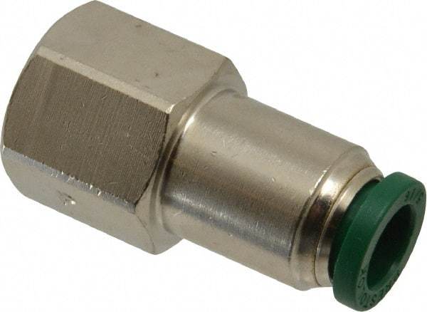 Parker - 5/16" Outside Diam, 1/4 NPTF, Nickel Plated Brass Push-to-Connect Tube Female Connector - 300 Max psi, Tube to Female NPT Connection, Buna-N O-Ring - Americas Industrial Supply