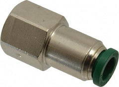 Parker - 5/16" Outside Diam, 1/4 NPTF, Nickel Plated Brass Push-to-Connect Tube Female Connector - 300 Max psi, Tube to Female NPT Connection, Buna-N O-Ring - Americas Industrial Supply