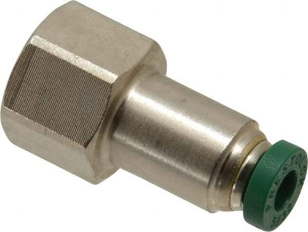 Parker - 5/32" Outside Diam, 1/8 NPTF, Nickel Plated Brass Push-to-Connect Tube Female Connector - 300 Max psi, Tube to Female NPT Connection, Buna-N O-Ring - Americas Industrial Supply
