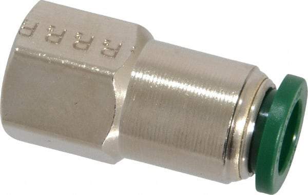 Parker - 3/8" Outside Diam, 1/4 NPTF, Nickel Plated Brass Push-to-Connect Tube Female Connector - 300 Max psi, Tube to Female NPT Connection, Buna-N O-Ring - Americas Industrial Supply