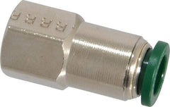 Parker - 3/8" Outside Diam, 1/4 NPTF, Nickel Plated Brass Push-to-Connect Tube Female Connector - 300 Max psi, Tube to Female NPT Connection, Buna-N O-Ring - Americas Industrial Supply