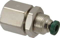 Parker - 5/32" Outside Diam, 1/4 NPTF, Nickel Plated Brass Push-to-Connect Tube Female Bulkhead - 300 Max psi, Tube to Female NPT Connection, Buna-N O-Ring - Americas Industrial Supply