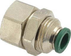 Parker - 3/8" Outside Diam, 3/8 NPTF, Nickel Plated Brass Push-to-Connect Tube Female Bulkhead - 300 Max psi, Tube to Female NPT Connection, Buna-N O-Ring - Americas Industrial Supply