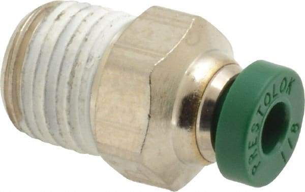 Parker - 1/8" Outside Diam, 1/8 NPTF, Nickel Plated Brass Push-to-Connect Tube Male Connector - 300 Max psi, Tube to Male NPT Connection, Buna-N O-Ring - Americas Industrial Supply