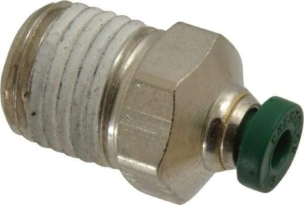Parker - 1/8" Outside Diam, 1/4 NPTF, Nickel Plated Brass Push-to-Connect Tube Male Connector - 300 Max psi, Tube to Male NPT Connection, Buna-N O-Ring - Americas Industrial Supply