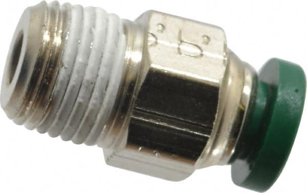 Parker - 3/16" Outside Diam, 1/8 NPTF, Nickel Plated Brass Push-to-Connect Tube Male Connector - 300 Max psi, Tube to Male NPT Connection, Buna-N O-Ring - Americas Industrial Supply