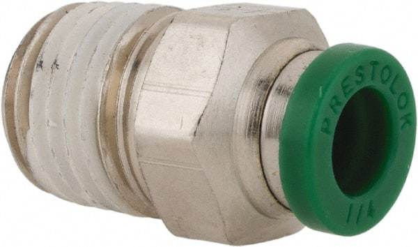 Parker - 1/4" Outside Diam, 1/4 NPTF, Nickel Plated Brass Push-to-Connect Tube Male Connector - 300 Max psi, Tube to Male NPT Connection, Buna-N O-Ring - Americas Industrial Supply