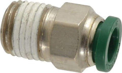 Parker - 5/16" Outside Diam, 1/4 NPTF, Nickel Plated Brass Push-to-Connect Tube Male Connector - 300 Max psi, Tube to Male NPT Connection, Buna-N O-Ring - Americas Industrial Supply