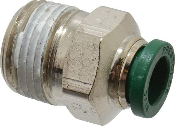 Parker - 5/16" Outside Diam, 3/8 NPTF, Nickel Plated Brass Push-to-Connect Tube Male Connector - 300 Max psi, Tube to Male NPT Connection, Buna-N O-Ring - Americas Industrial Supply