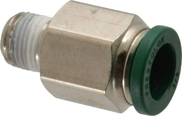 Parker - 3/8" Outside Diam, 1/8 NPTF, Nickel Plated Brass Push-to-Connect Tube Male Connector - 300 Max psi, Tube to Male NPT Connection, Buna-N O-Ring - Americas Industrial Supply