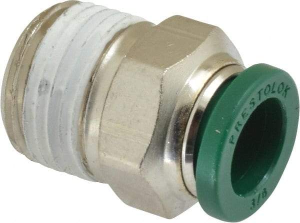 Parker - 3/8" Outside Diam, 3/8 NPTF, Nickel Plated Brass Push-to-Connect Tube Male Connector - 300 Max psi, Tube to Male NPT Connection, Buna-N O-Ring - Americas Industrial Supply