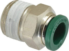 Parker - 3/8" Outside Diam, 3/8 NPTF, Nickel Plated Brass Push-to-Connect Tube Male Connector - 300 Max psi, Tube to Male NPT Connection, Buna-N O-Ring - Americas Industrial Supply