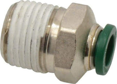 Parker - 3/8" Outside Diam, 1/2 NPTF, Nickel Plated Brass Push-to-Connect Tube Male Connector - 300 Max psi, Tube to Male NPT Connection, Buna-N O-Ring - Americas Industrial Supply