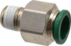 Parker - 1/2" Outside Diam, 1/4 NPTF, Nickel Plated Brass Push-to-Connect Tube Male Connector - 300 Max psi, Tube to Male NPT Connection, Buna-N O-Ring - Americas Industrial Supply