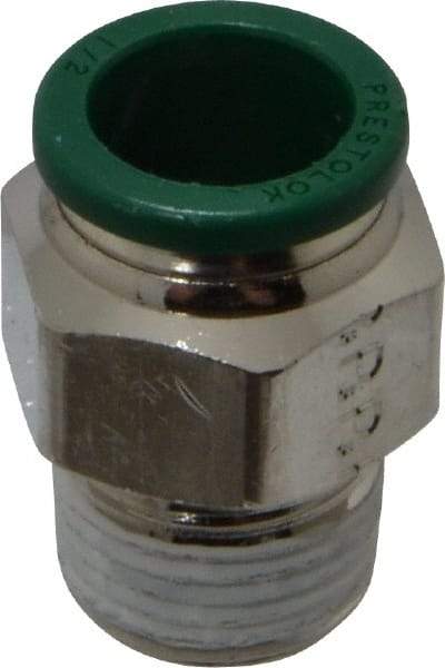 Parker - 1/2" Outside Diam, 3/8 NPTF, Nickel Plated Brass Push-to-Connect Tube Male Connector - 300 Max psi, Tube to Male NPT Connection, Buna-N O-Ring - Americas Industrial Supply