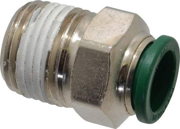 Parker - 1/2" Outside Diam, 1/2 NPTF, Nickel Plated Brass Push-to-Connect Tube Male Connector - 300 Max psi, Tube to Male NPT Connection, Buna-N O-Ring - Americas Industrial Supply